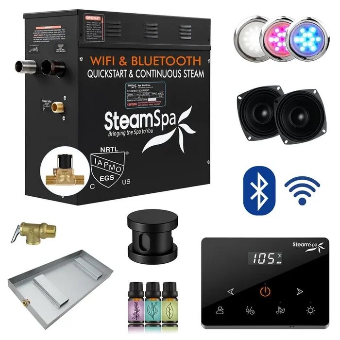 Black Series 9000-Watt Steam Generator with Fully Wireless Remote, Bluetooth, WiFi and Auto Drain in Matte Black