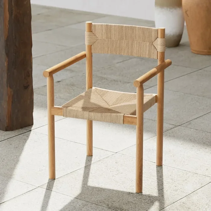 Boho Style Outdoor Dining Chair Woven Seat & Back Patio Chair