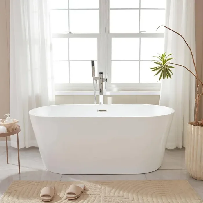 Bordeaux 59 in. Acrylic Flatbottom Freestanding Bathtub in White/Brushed Nickel
