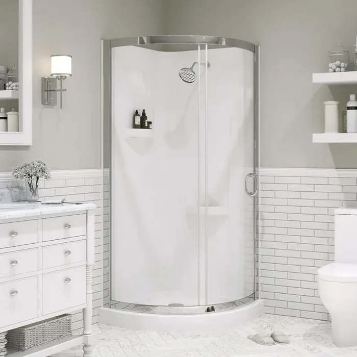 Breeze 32 in. L x 32 in. W x 77.36 in. H Corner Shower Kit with Clear Framed Sliding Door in Chrome
