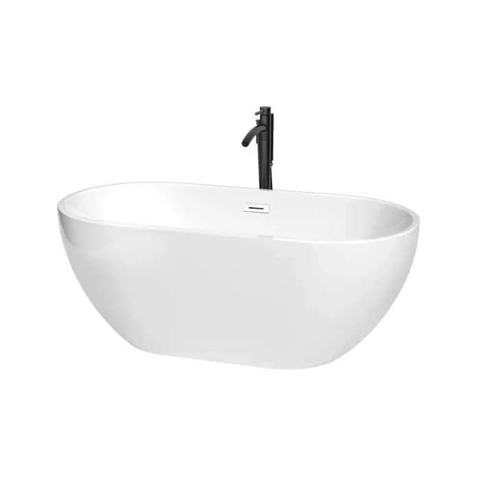 Brooklyn 60 in. Acrylic Flatbottom Bathtub in White with Shiny White Trim and Matte Black Faucet