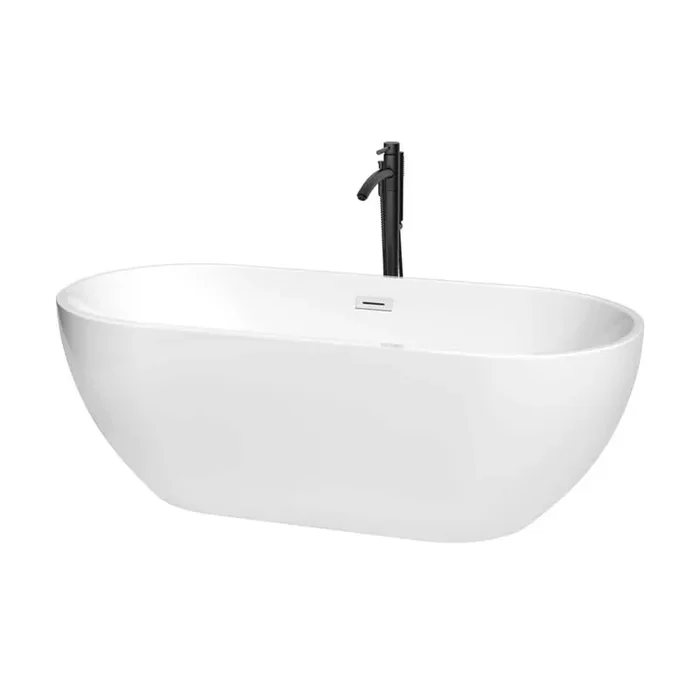 Brooklyn 67 in. Acrylic Flatbottom Bathtub in White with Shiny White Trim and Matte Black Faucet