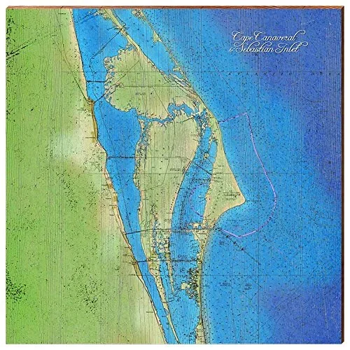 Cape Canaveral to Sebastian Inlet, Florida Map Wooden Sign | Wall Art Print on Real Wood 