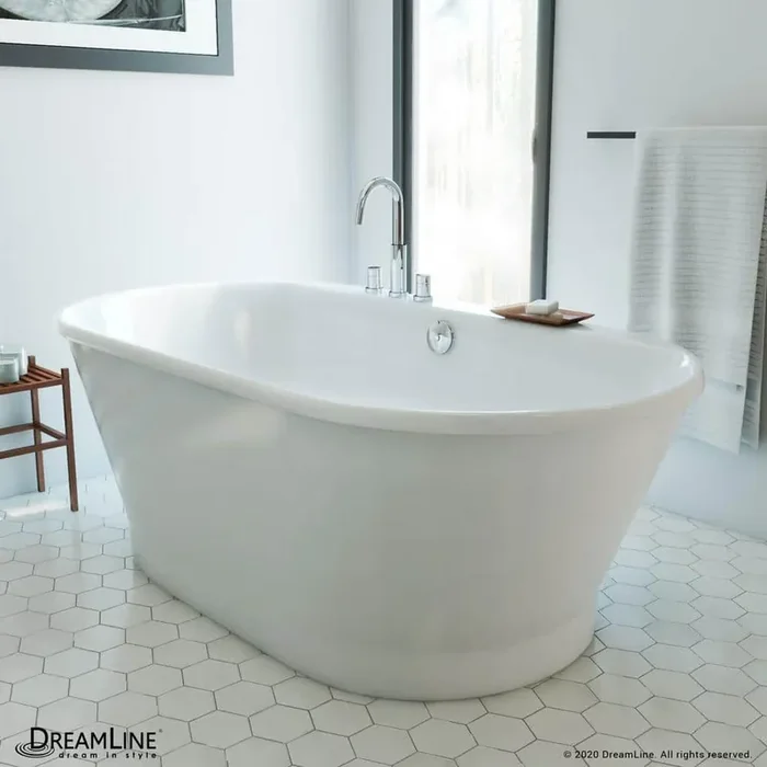 Caribbean 66 in. x 35.5 in. Acrylic Freestanding Soaking Bathtub with Center Drain in White