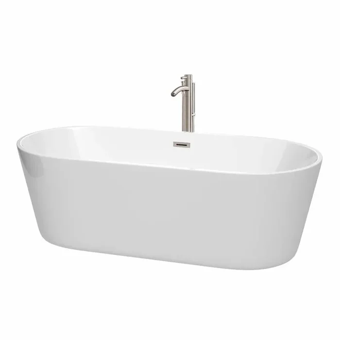 Carissa 5.9 ft. Acrylic Flatbottom Non-Whirlpool Bathtub in White with Brushed Nickel Trim and Faucet