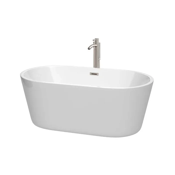 Carissa 5 ft. Acrylic Flatbottom Non-Whirlpool Bathtub in White with Brushed Nickel Trim and Faucet