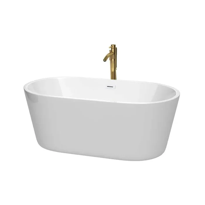 Carissa 60 in. Acrylic Flatbottom Bathtub in White with Shiny White Trim and Brushed Gold Faucet