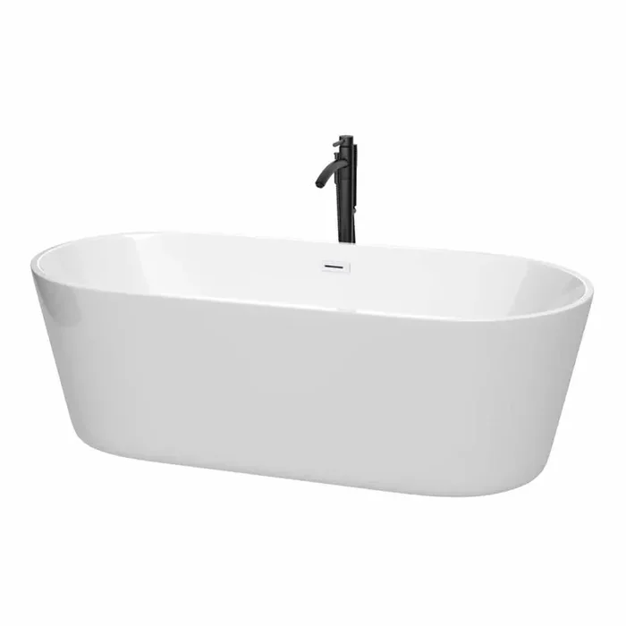 Carissa 71 in. Acrylic Flatbottom Bathtub in White with Shiny White Trim and Matte Black Faucet