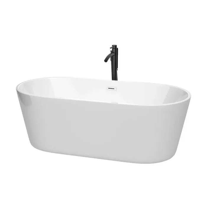 Carissa CD 67 in. x 31.5 in. Soaking Bathtub with Center Drain in White with Shiny White Trim & Matte Black Faucet
