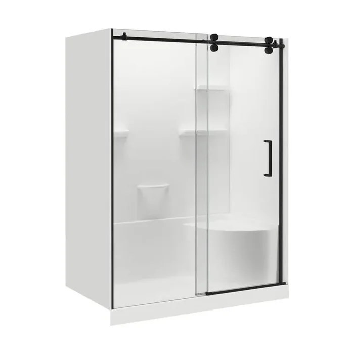 Carlyn 32 in. L x 60 in. W x 76 in. H Alcove Left Drain Shower Stall/Kit with Shower Wall and Shower Pan in Matte Black
