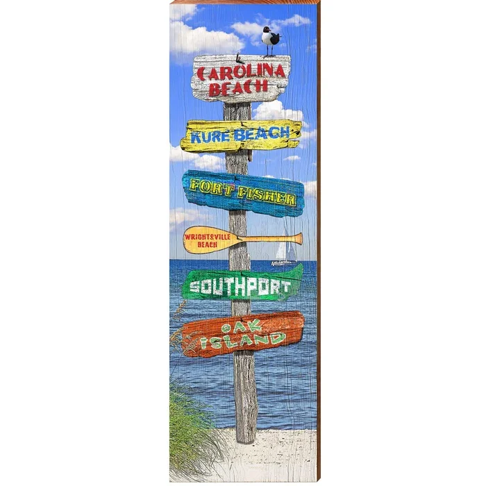 Carolina & Kure Beach Sailboat Directional | Wall Art Print on Real Wood