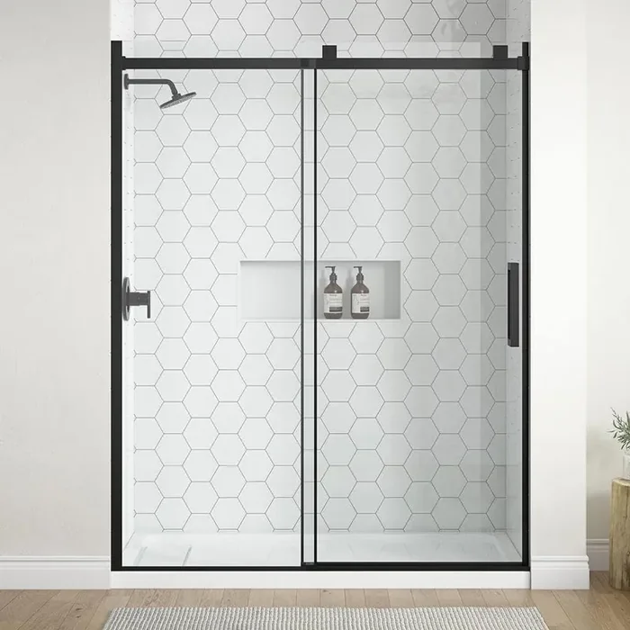 Claridge 58 1/2 in. – 60 in. W x 76 in. H Sliding Frameless Shower Door in Matte Black Finish with Clear Glass