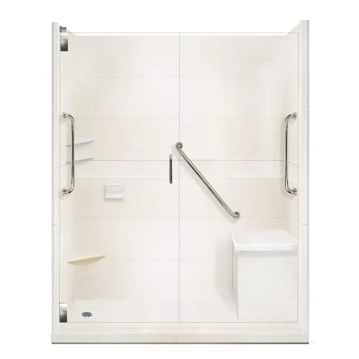 Classic Freedom Grand Hinged 30 in. x 60 in. x 80 in. Left Drain Alcove Shower Kit in Natural Buff and Satin Nickel