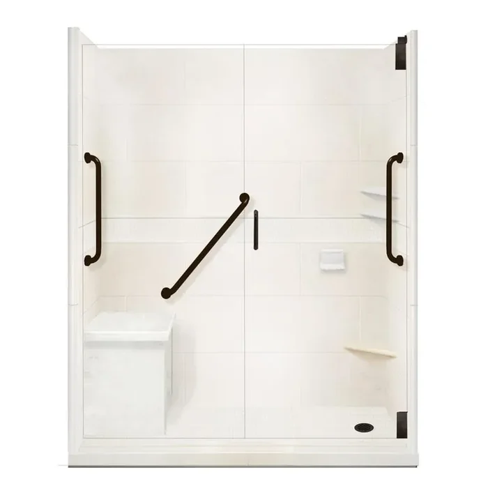 Classic Freedom Grand Hinged 32 in. x 60 in. x 80 in. Right Drain Alcove Shower Kit in Natural Buff and Black Pipe