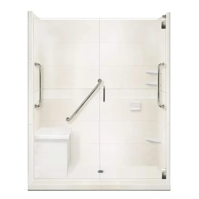 Classic Freedom Grand Hinged 34 in. x 60 in. x 80 in. Center Drain Alcove Shower Kit in Natural Buff and Chrome