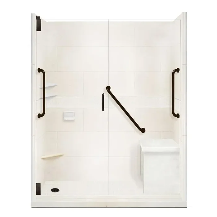 Classic Freedom Grand Hinged 36 in. x 60 in. x 80 in. Left Drain Alcove Shower Kit in Natural Buff and Black Pipe
