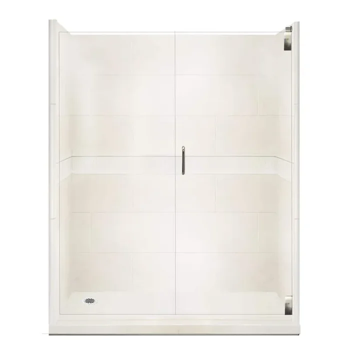 Classic Grand Hinged 30 in. x 60 in. x 80 in. Left Drain Alcove Shower Kit in Natural Buff and Satin Nickel Hardware