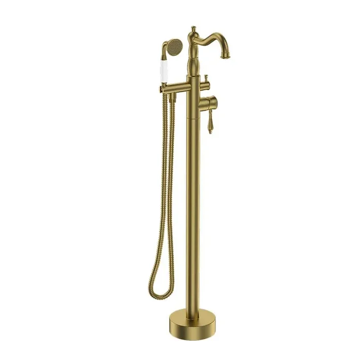 Classical Freestanding Bathtub Faucet with Hand Shower Hand in Brushed Brass