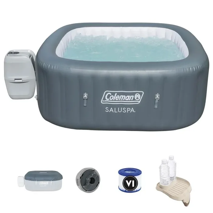 Coleman Salu Spa 4-Person 114-Jet Inflatable Hot Tub Spa with Intext Attachable Cup Holder, PVC