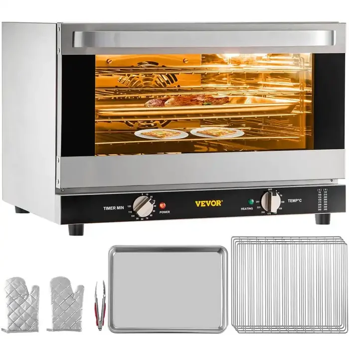Commercial Convection Oven 60 Qt. Half-Size Conventional Oven 1800 W 4-Tier Toaster Electric Silver Baking Oven, 120 V
