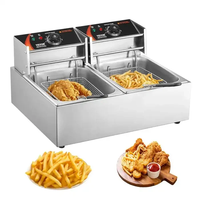 Commercial Electric Deep Fryer 18.2 qt/8.6L. Electric Countertop Fryer 3000-Watt Stainless Steel Dual Fryer Silver
