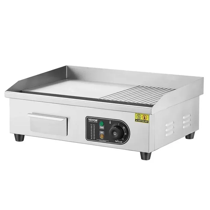 Commercial Electric Griddle 1600W Countertop Half-Flat Top Grill 22 in. Stainless Steel Griddle Grill 353 sq.