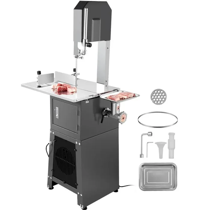 Commercial Electric Meat Bandsaw, 850-Watt Stainless Steel Vertical Bone Sawing Machine, 19.1 in. Lx15 in. W Workbench