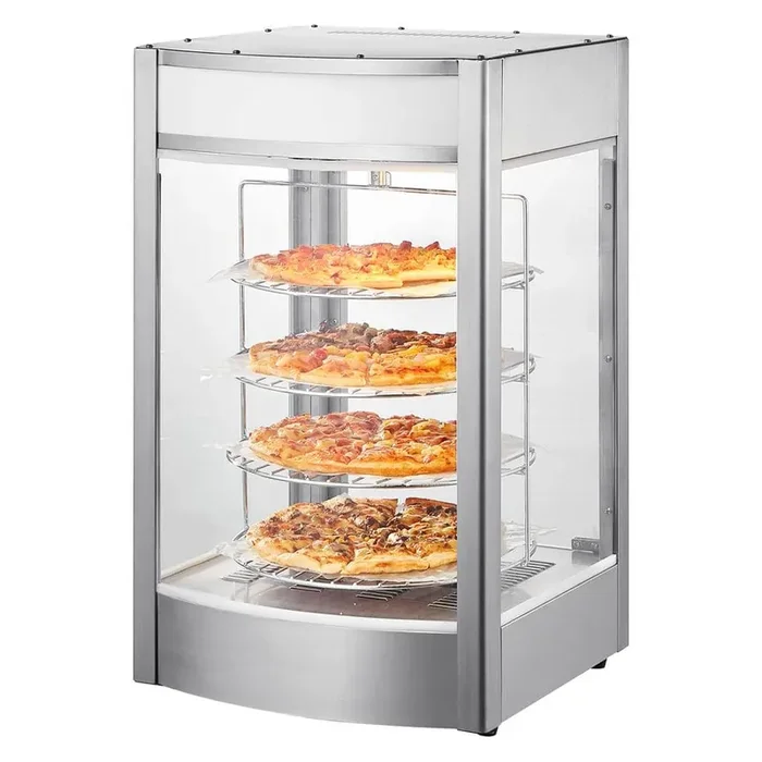 Commercial Food Warmer Display168 Qt. Silver Buffet Serverwith 4-Tier Pizza Warmer with Rotary Steam Heating