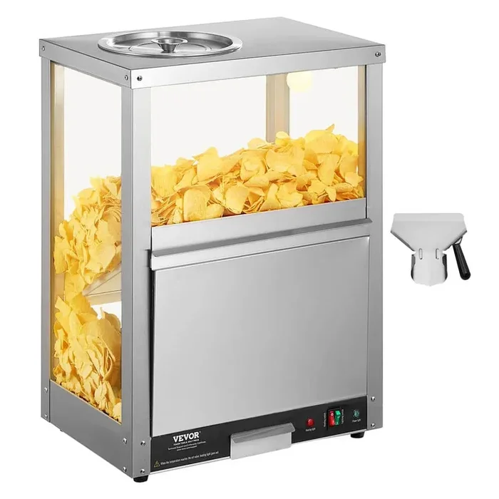Commercial Nacho Chip Warmer, 84.5 qt. 1-Crocks with Heating Base and Warming Light, in Silver Buffet Server