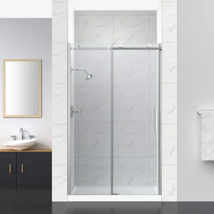 Composed 45-48 in. W x 78 in. H Frameless Sliding Shower Door in Bright Polished Silver with 3/8 in. Thick Clear Glass