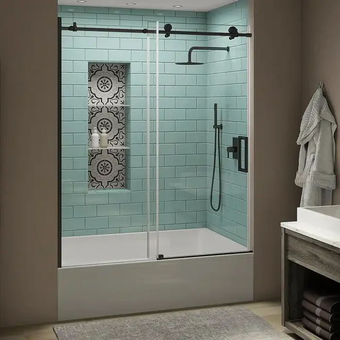 Coraline XL 56 – 60 in. x 70 in. Frameless Sliding Tub Door with StarCast Clear Glass in Oil Rubbed Bronze,Right Opening