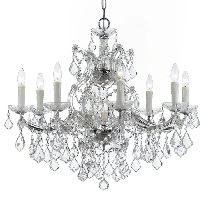 Crystorama – 4408-CH-CL-SAQ – Nine Light Chandelier – Maria Theresa – Polished Chrome – 4408CHCLSAQ