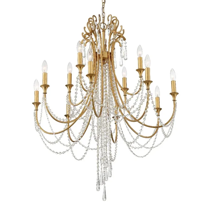 Crystorama – ARC-1909-GA-CL-MWP – 12 Light Chandelier – Arcadia – Antique Gold – ARC1909GACLMWP