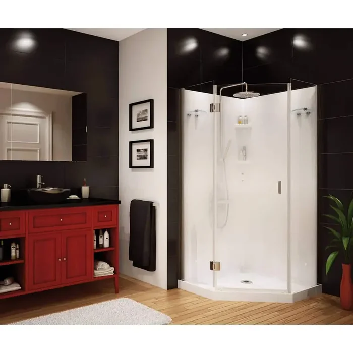 Daylight 36 in. x 36 in. x 72 in. Center Drain Corner Shower Kit in White with Frameless Door in Chrome