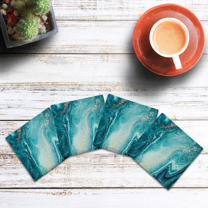 Deep Blue Marbling | Drink Coaster Set