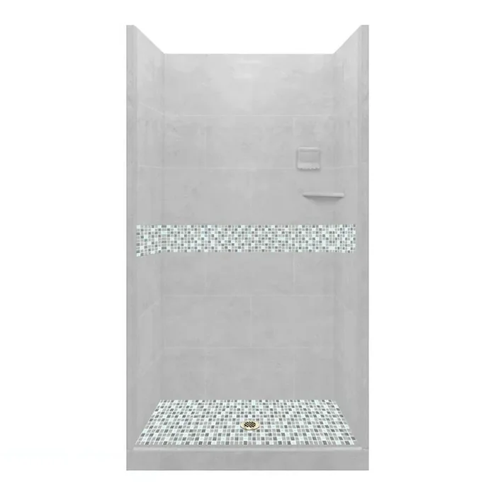 Del Mar 36 in. L x 32 in. W x 80 in. H Center Drain Alcove Shower Kit with Shower Wall and Shower Pan in Portland Cement