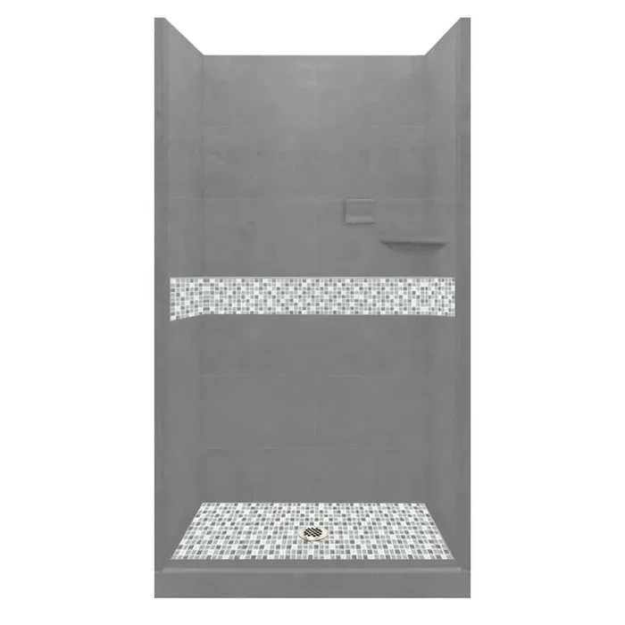 Del Mar 36 in. L x 36 in. W x 80 in. H Center Drain Alcove Shower Kit with Shower Wall and Shower Pan in Wet Cement