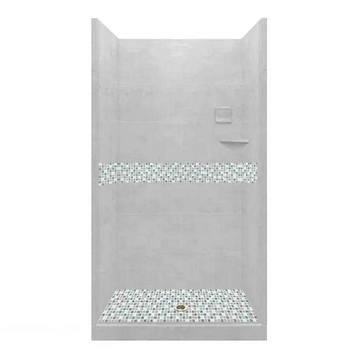 Del Mar 42 in. L x 36 in. W x 80 in. H Center Drain Alcove Shower Kit with Shower Wall and Shower Pan in Portland Cement