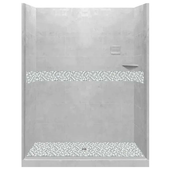 Del Mar 60 in. L x 30 in. W x 80 in. H Center Drain Alcove Shower Kit with Shower Wall and Shower Pan in Portland Cement