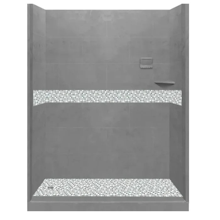 Del Mar 60 in. L x 30 in. W x 80 in. H Left Drain Alcove Shower Kit with Shower Wall and Shower Pan in Wet Cement