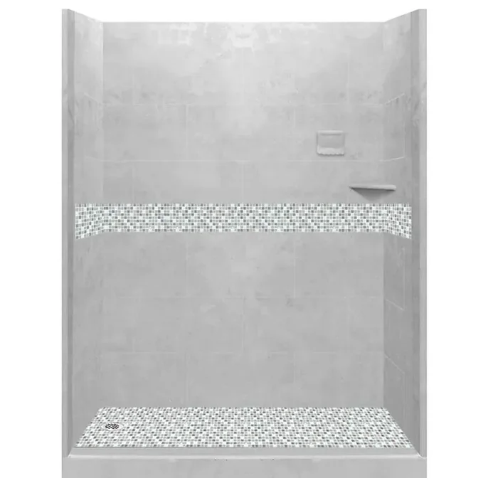 Del Mar 60 in. L x 34 in. W x 80 in. H Left Drain Alcove Shower Kit with Shower Wall and Shower Pan in Portland Cement