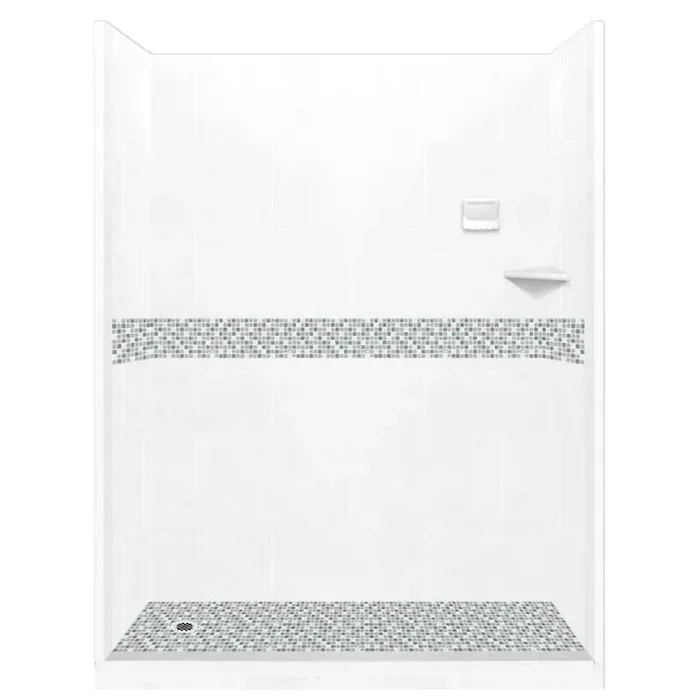 Del Mar 60 in. L x 36 in. W x 80 in. H Left Drain Alcove Shower Kit with Shower Wall and Shower Pan in Natural Buff