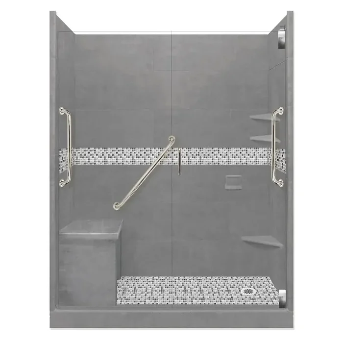 Del Mar Freedom Grand Hinged 30 in. x 60 in. x 80 in. Right Drain Alcove Shower Kit in Wet Cement and Chrome Hardware