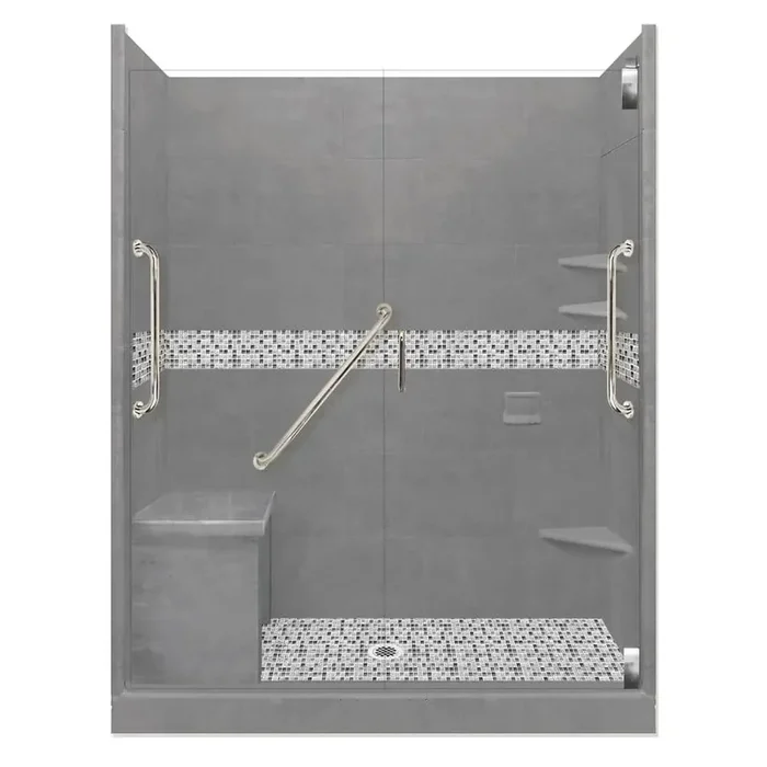 Del Mar Freedom Grand Hinged 36 in. x 60 in. x 80 in. Center Drain Alcove Shower Kit in Wet Cement and Chrome Hardware