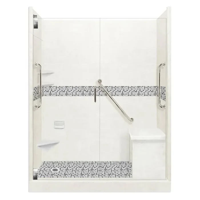 Del Mar Freedom Grand Hinged 36 in. x 60 in. x 80 in. Left Drain Alcove Shower Kit in Natural Buff and Chrome Hardware