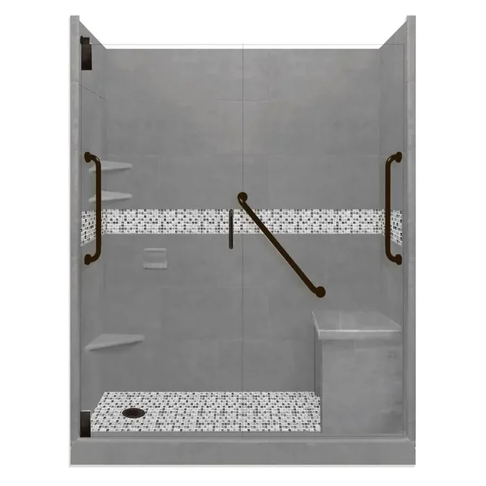 Del Mar Freedom Grand Hinged 36 in. x 60 in. x 80 in. Left Drain Alcove Shower Kit in Wet Cement and Black Pipe Hardware