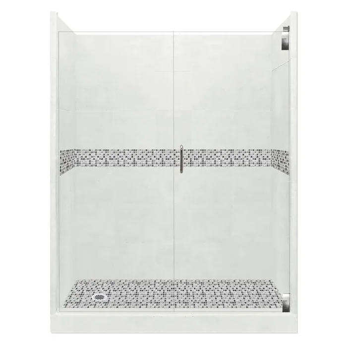 Del Mar Grand Hinged 32 in. x 60 in. x 80 in. Left Drain Alcove Shower Kit in Natural Buff and Chrome Hardware