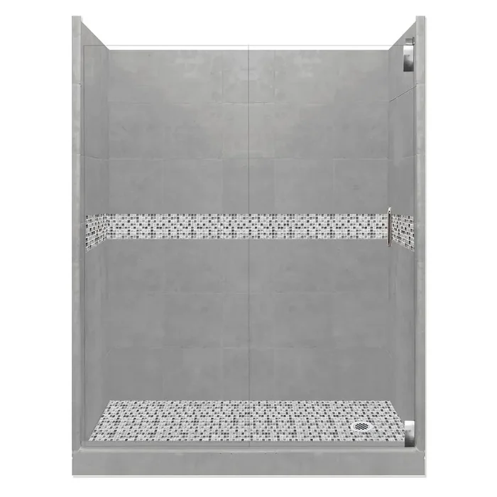 Del Mar Grand Hinged 32 in. x 60 in. x 80 in. Left Drain Alcove Shower Kit in Wet Cement and Chrome Hardware