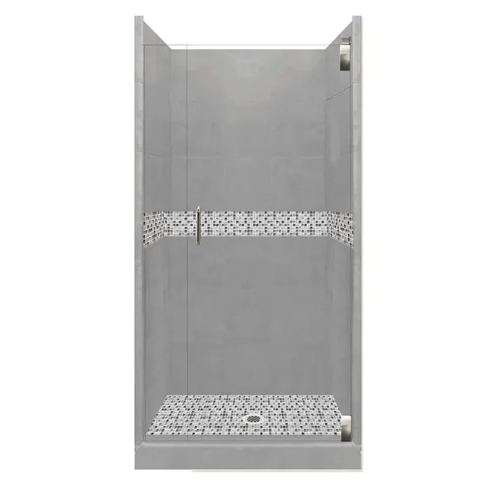 Del Mar Grand Hinged 36 in. x 36 in. x 80 in. Center Drain Alcove Shower Kit in Wet Cement and Satin Nickel Hardware