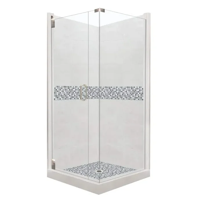 Del Mar Grand Hinged 36 in. x 36 in. x 80 in. Left-Hand Corner Shower Kit in Natural Buff and Satin Nickel